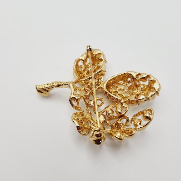 Vintage Mjent Faux Pearl Encrusted Gold Tone Acorn Leaf Brooch Pin - Picture 5 of 7